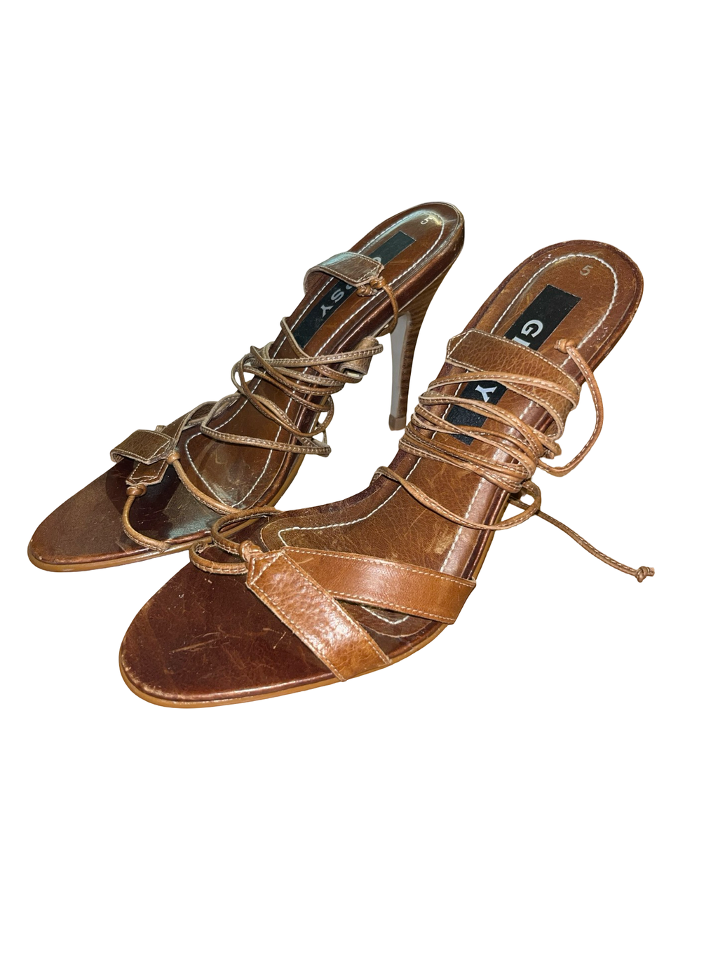 Gipsy Brown Strappy Y2K Heels UK 5 – Lace-Up Stiletto Sandals