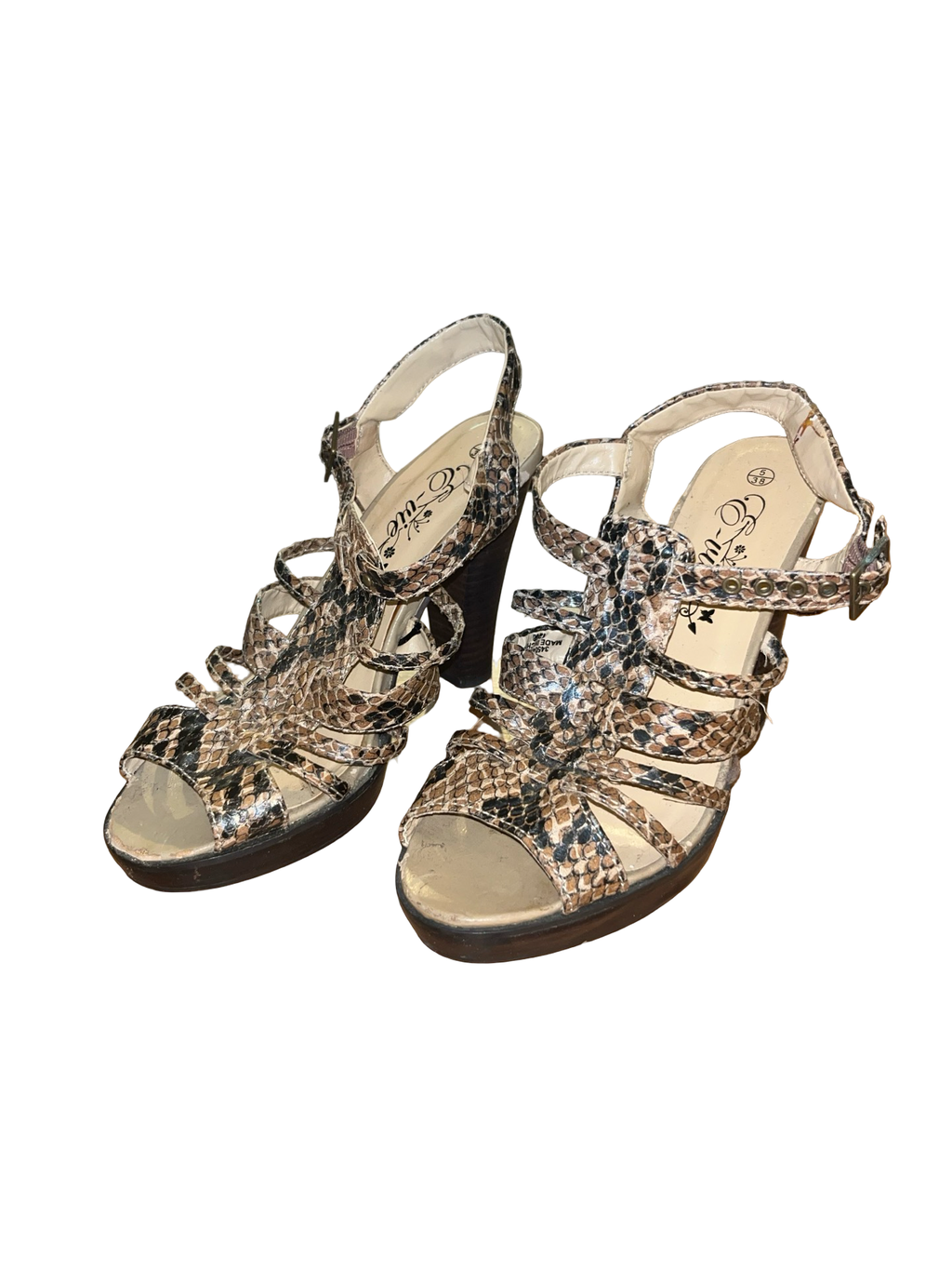 Y2K Snakeskin Strappy Platform Heels UK 5 / EU 38