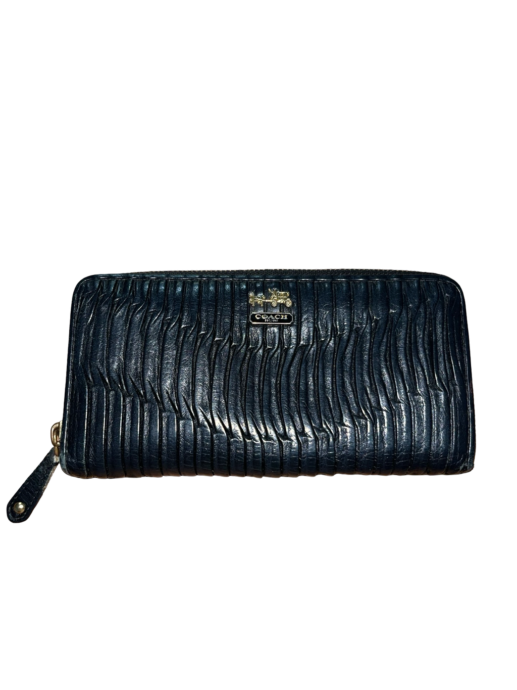 Coach Black Pleated Leather Zip Around Long Wallet Purse