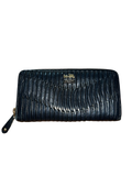 Coach Black Pleated Leather Zip Around Long Wallet Purse