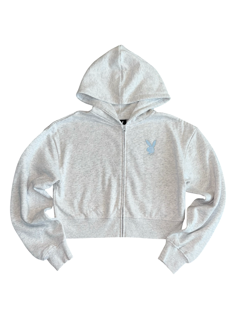 Playboy Grey Rhinestone Logo Cropped Hoodie – Size S BNWT