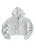 Playboy Grey Rhinestone Logo Cropped Hoodie – Size S BNWT