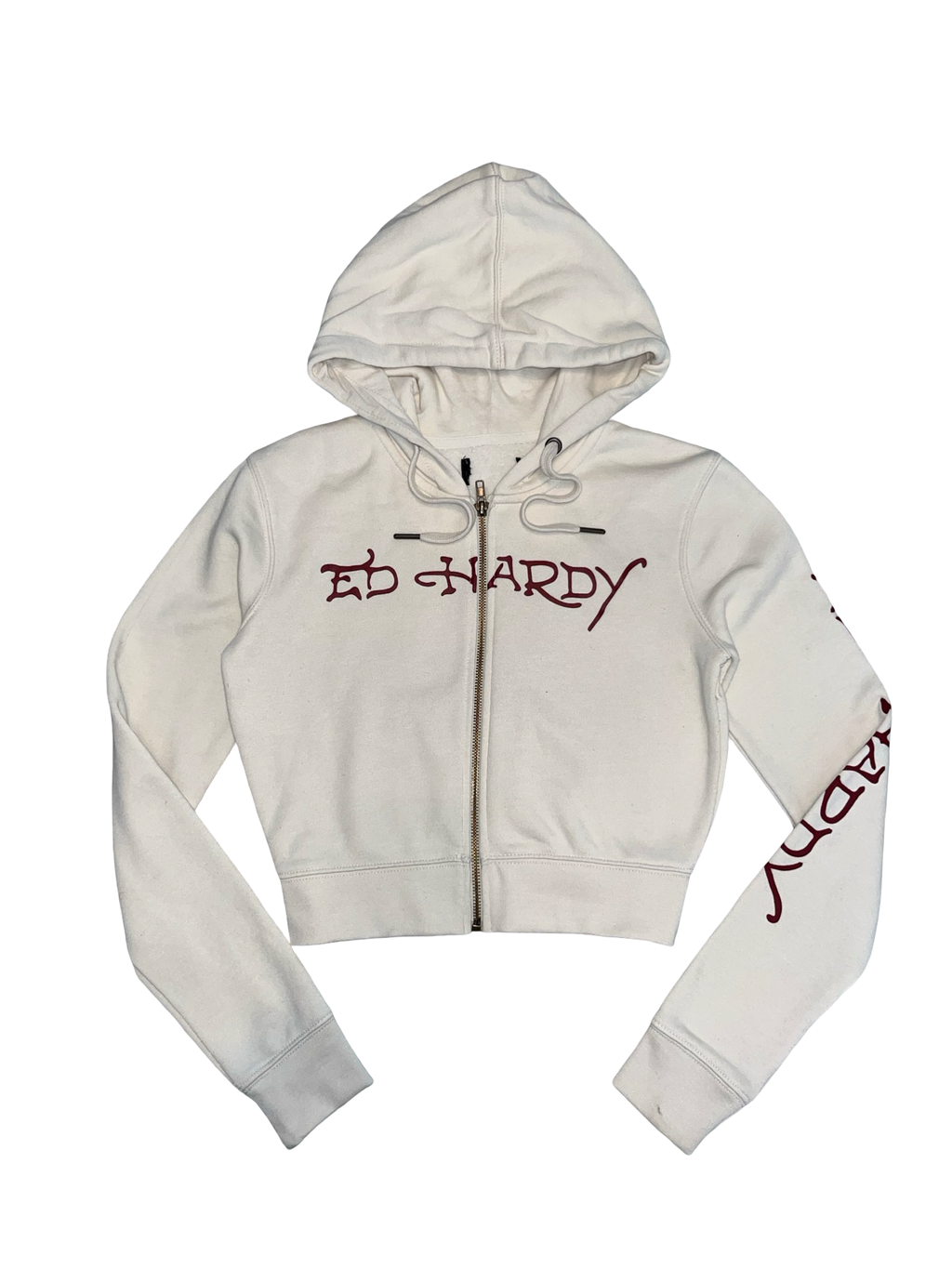 Ed Hardy White Zip Up Hoodie Tiger Rose Graphic Y2K Tattoo Size S