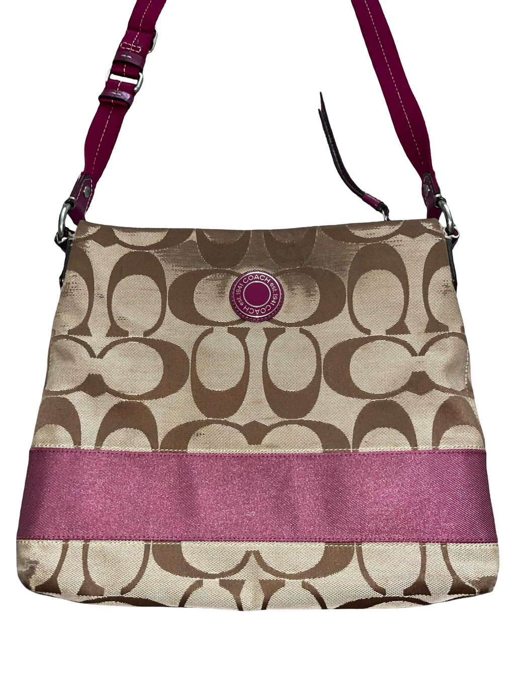 Coach Signature Monogram Pink Stripe Crossbody Bag Y2K