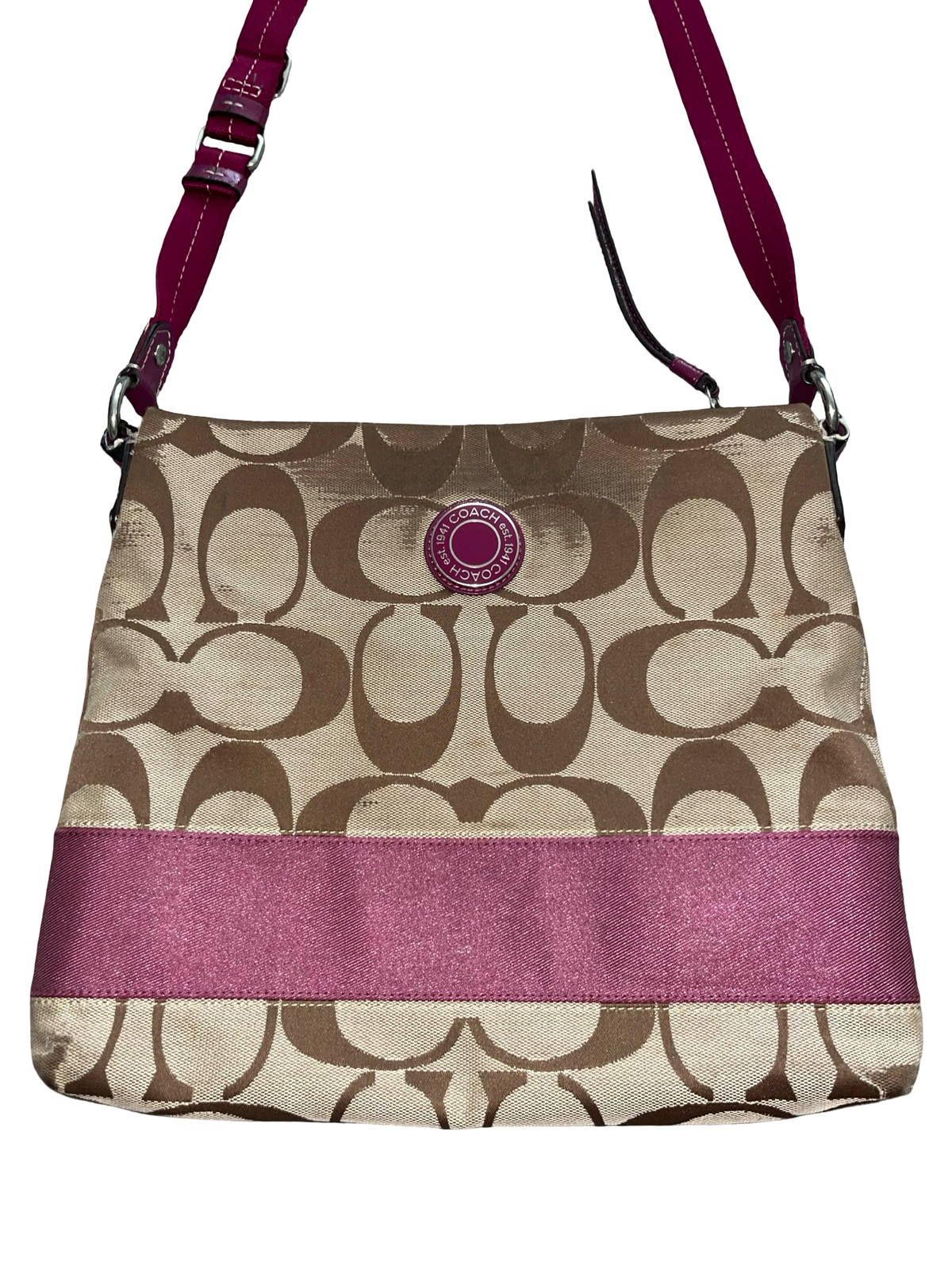 Coach Signature Monogram Pink Stripe Crossbody Bag Y2K