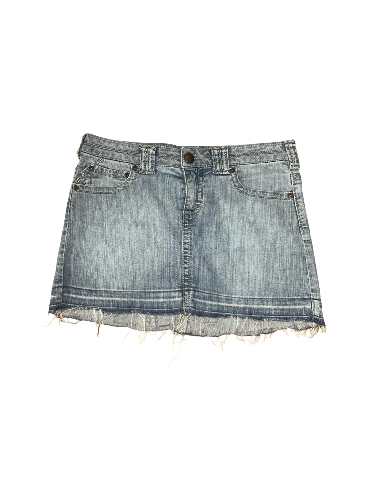 Y2K The Mini Low Rise Denim Mini Skirt Raw Hem Light Wash 2000s uk12