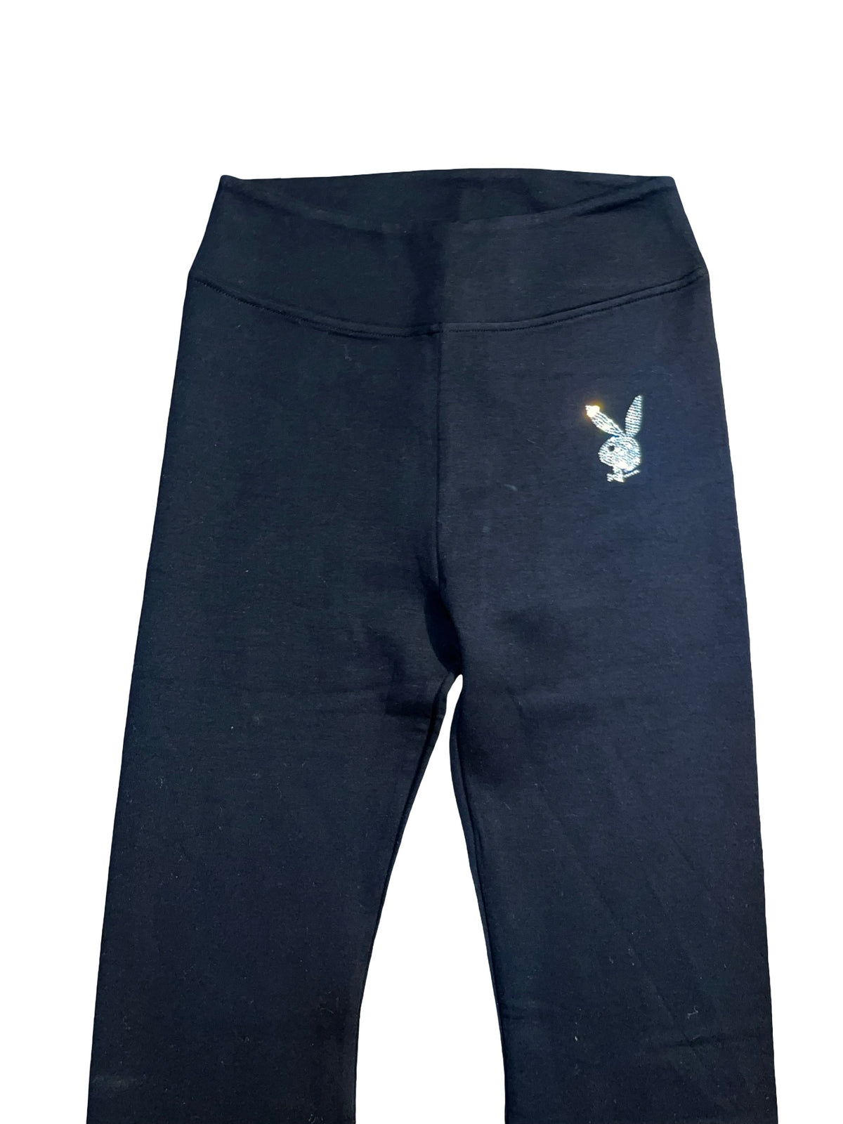 Playboy Black Rhinestone Bunny Flared Trousers | Y2K Size M