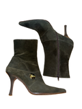Vintage Y2K Olive Green Suede Stiletto Ankle Boots Size 6.5