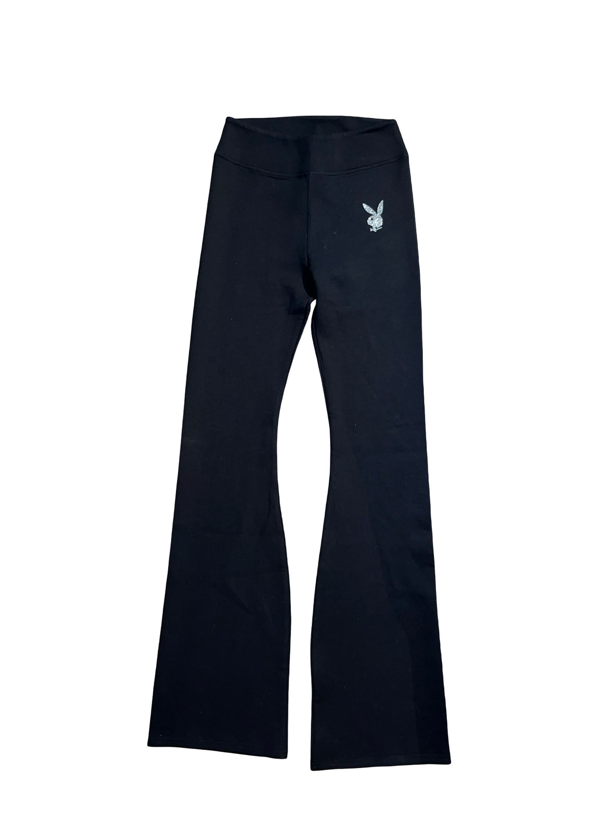 Playboy Black Rhinestone Bunny Flared Trousers | Y2K Size M