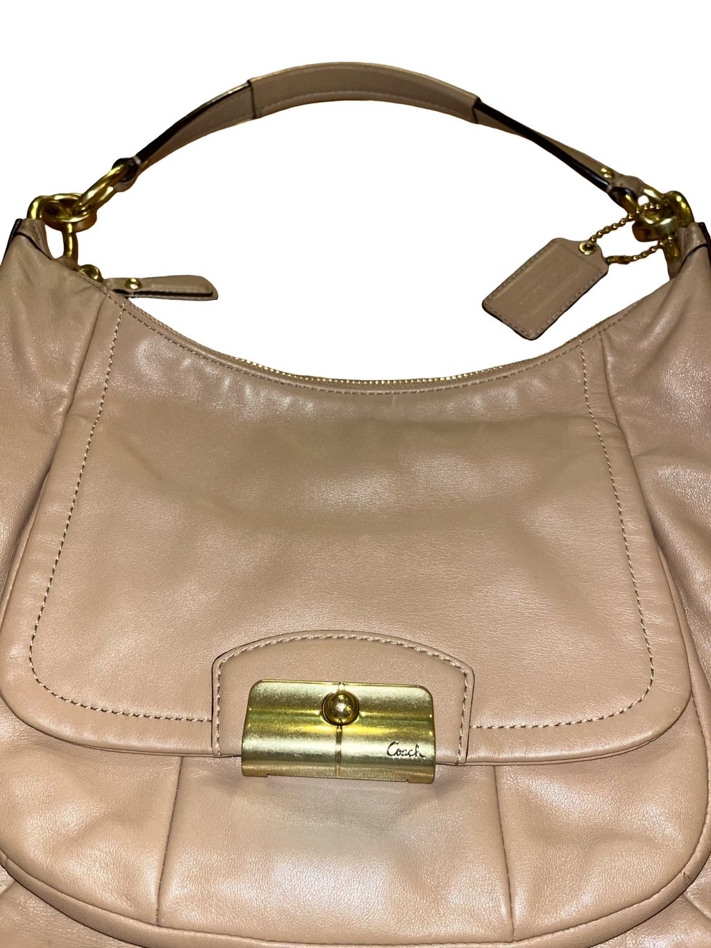 Coach Beige Leather Hobo Shoulder Bag Gold Hardware |Y2K