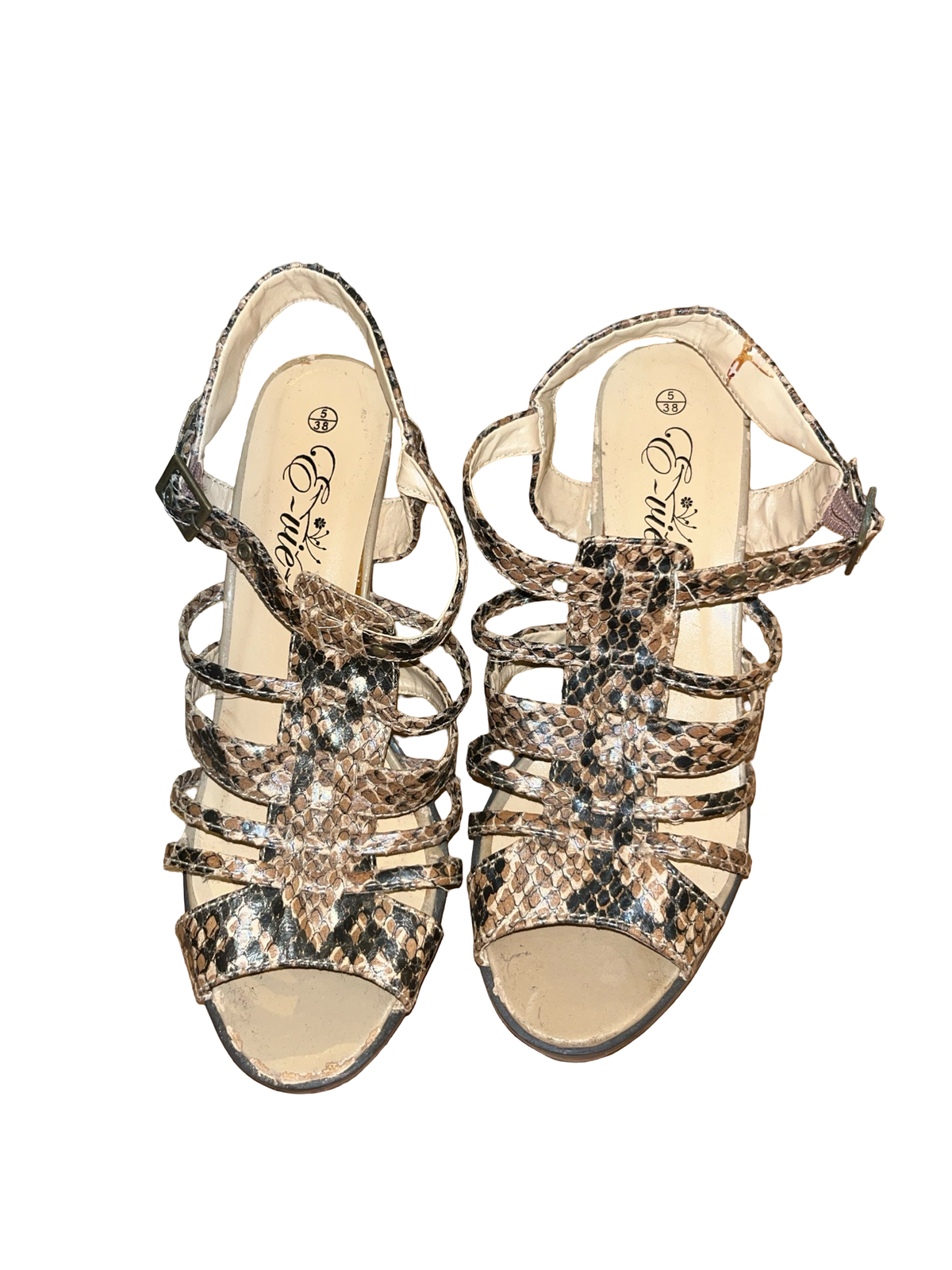 Y2K Snakeskin Strappy Platform Heels UK 5 / EU 38