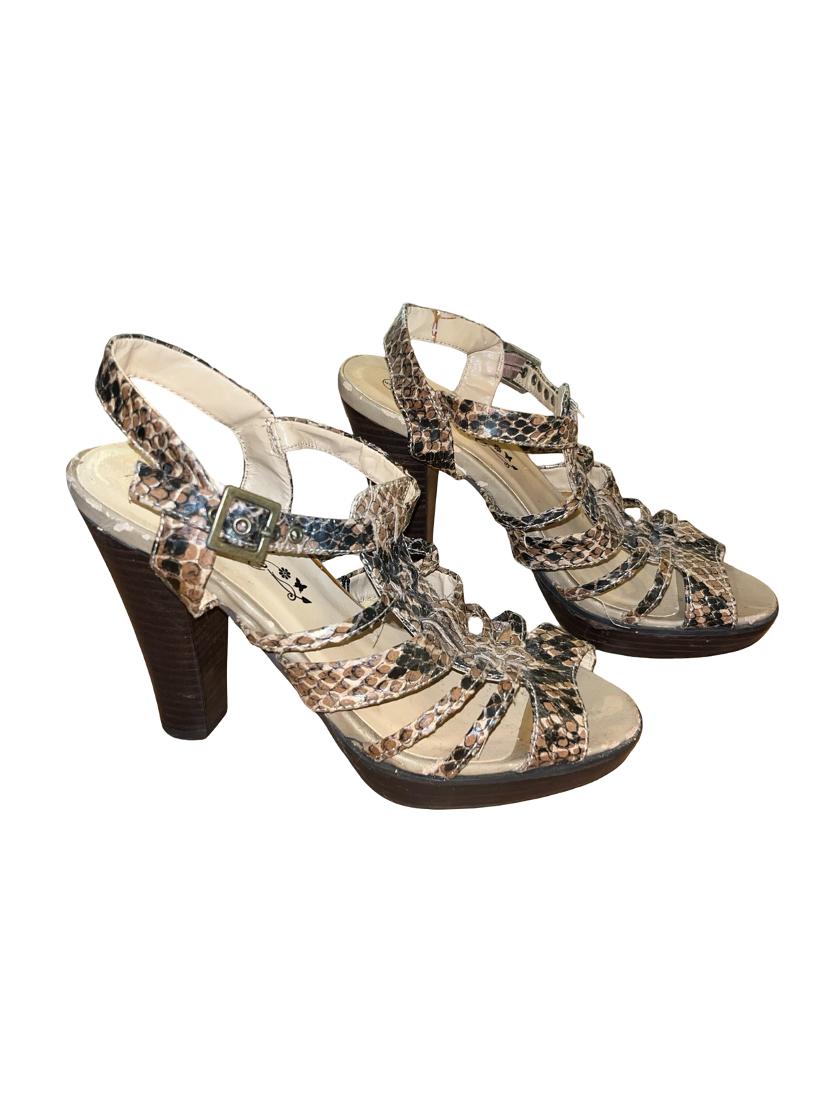 Y2K Snakeskin Strappy Platform Heels UK 5 / EU 38