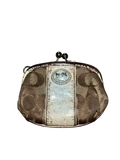 Vintage Coach Signature C Kiss Lock Coin Purse Brown Beige