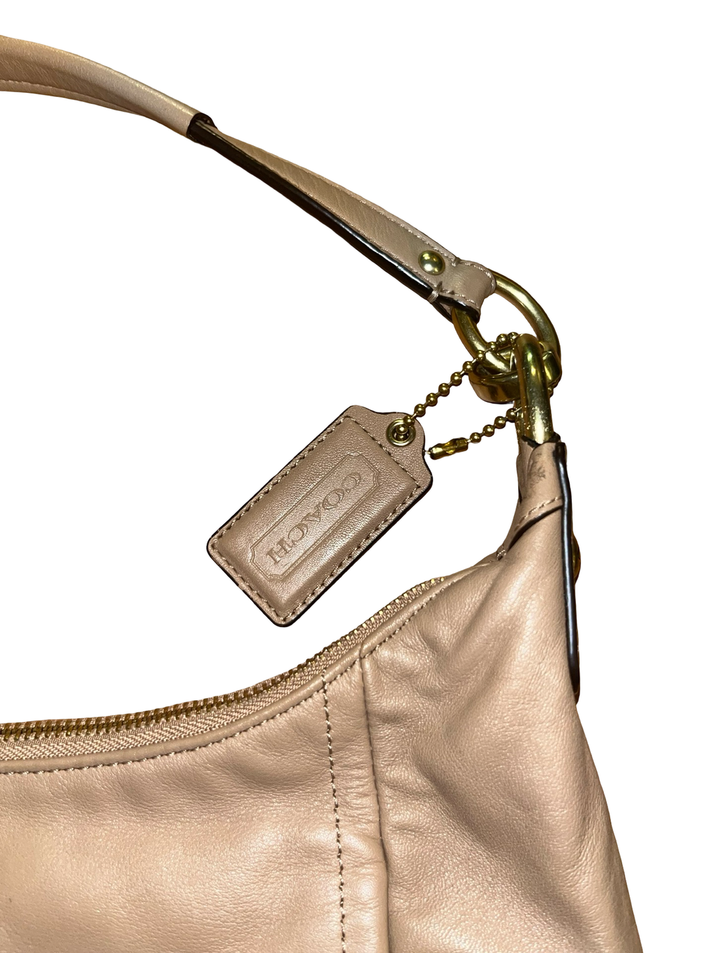 Coach Beige Leather Hobo Shoulder Bag Gold Hardware |Y2K