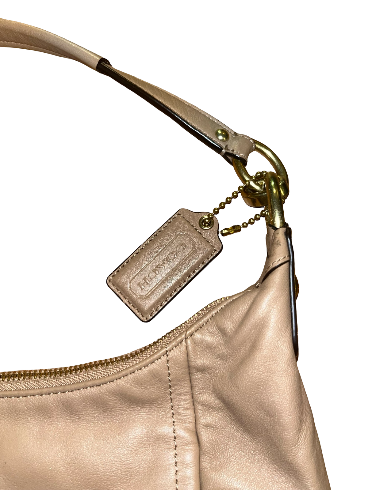 Coach Beige Leather Hobo Shoulder Bag Gold Hardware |Y2K