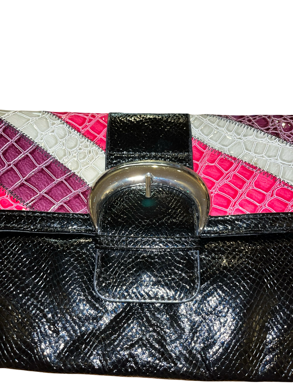 Y2K Black Faux Snakeskin Patchwork Wristlet Clutch Bag
