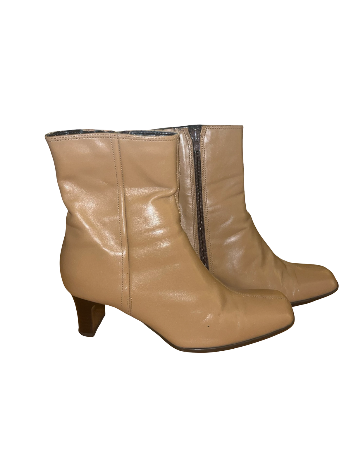 Clarks Tan Beige Leather Ankle Boots UK 6 Square Toe Kitten Heel Y2K