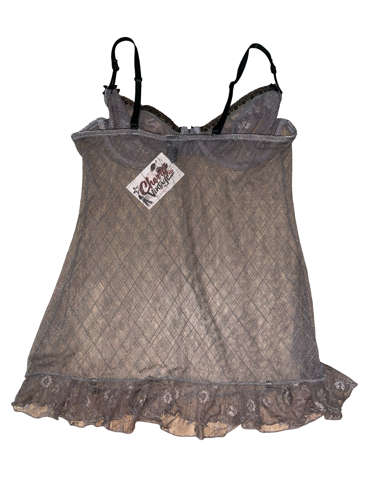 Y2K Sheer Mesh Underwired Lace Cami Top UK 36C