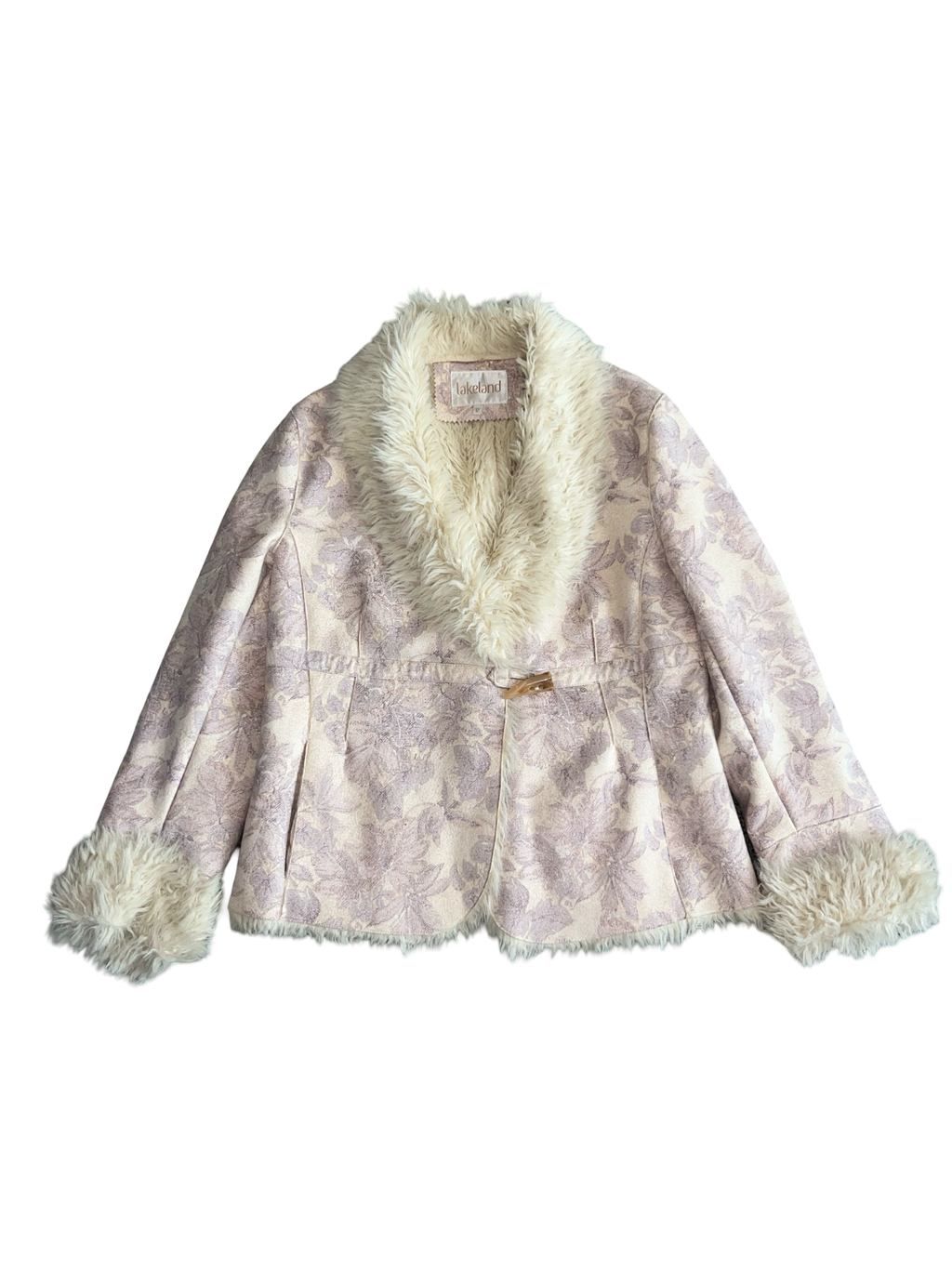 Lakeland Y2K Floral Brocade Fur Trim Jacket Size 12