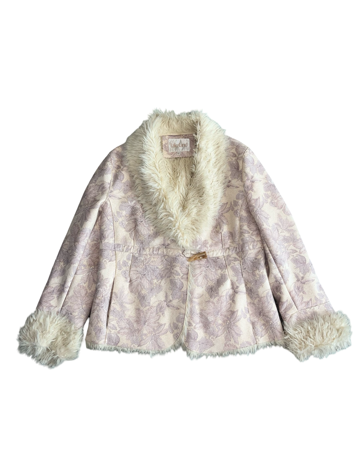 Lakeland Y2K Floral Brocade Fur Trim Jacket Size 12