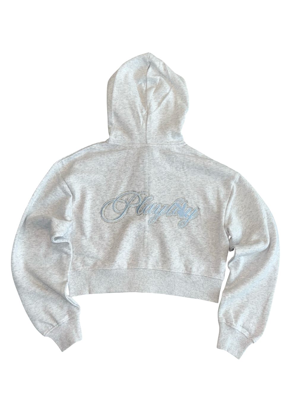 Playboy Grey Rhinestone Logo Cropped Hoodie – Size S BNWT