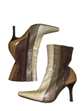 Y2K Patchwork Leather Pointed Toe Stiletto Ankle Boots UK 5