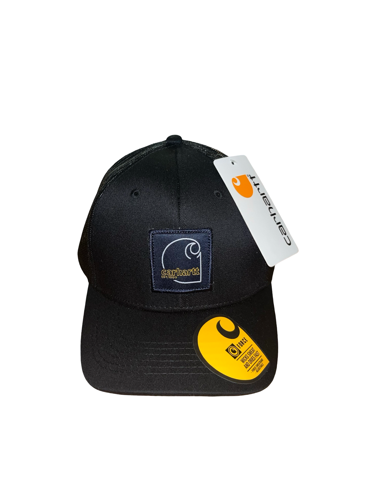 Carhartt Force Black Mesh Trucker Cap Navy Logo Patch