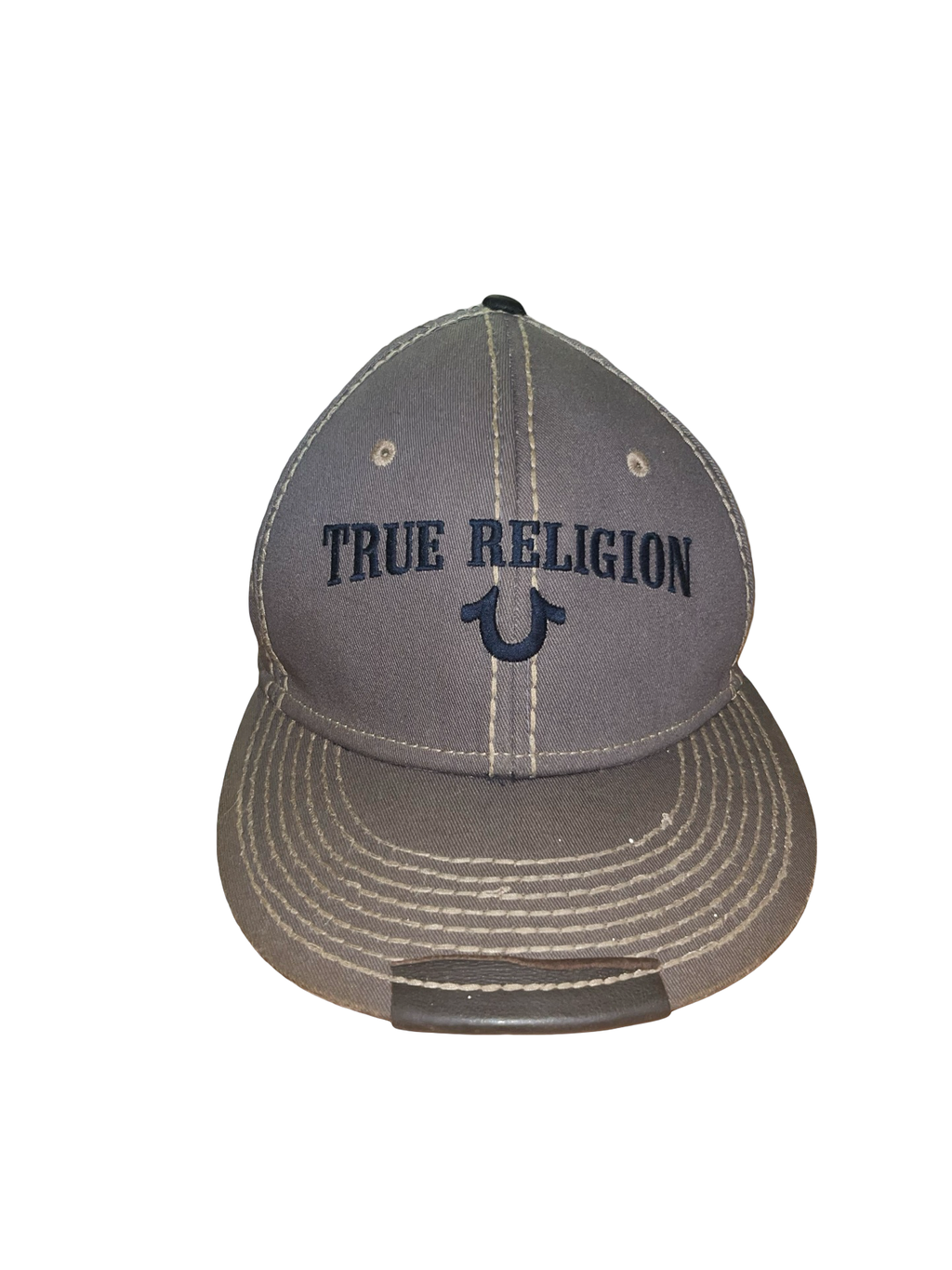 True Religion Distressed Grey Logo Baseball Cap