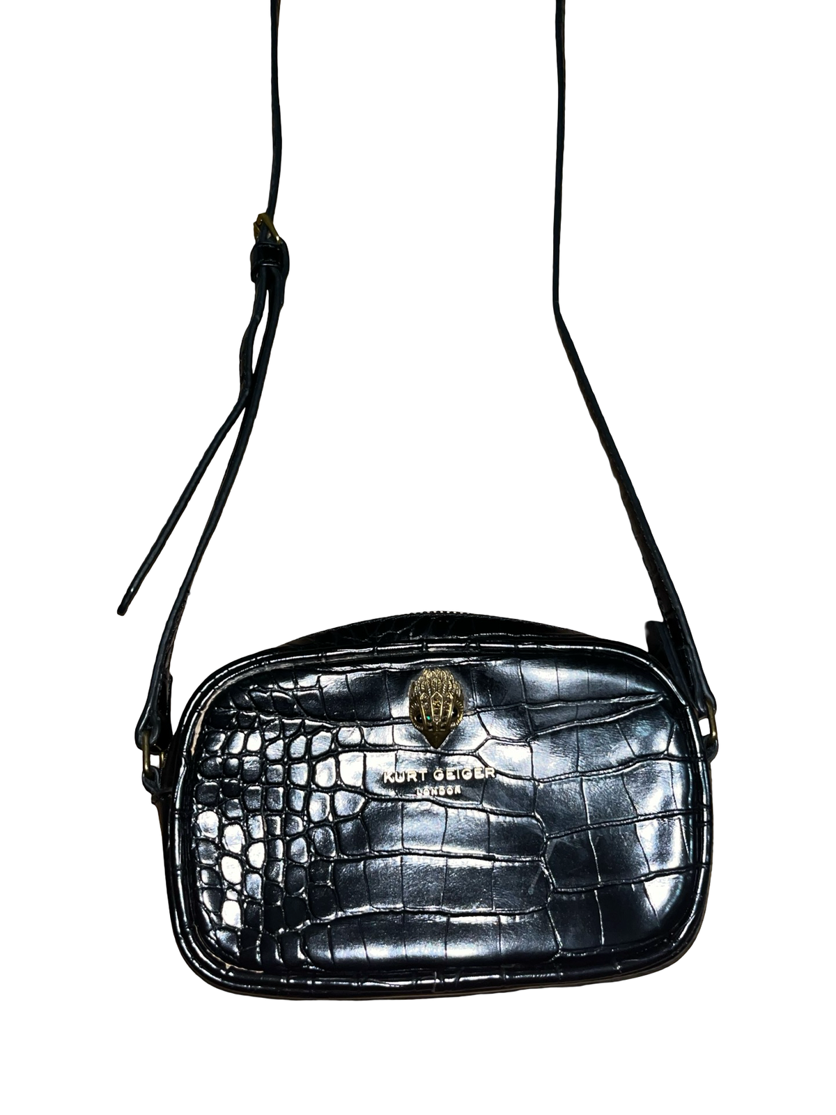 Kurt Geiger London Black Croc Effect Crossbody Camera Bag