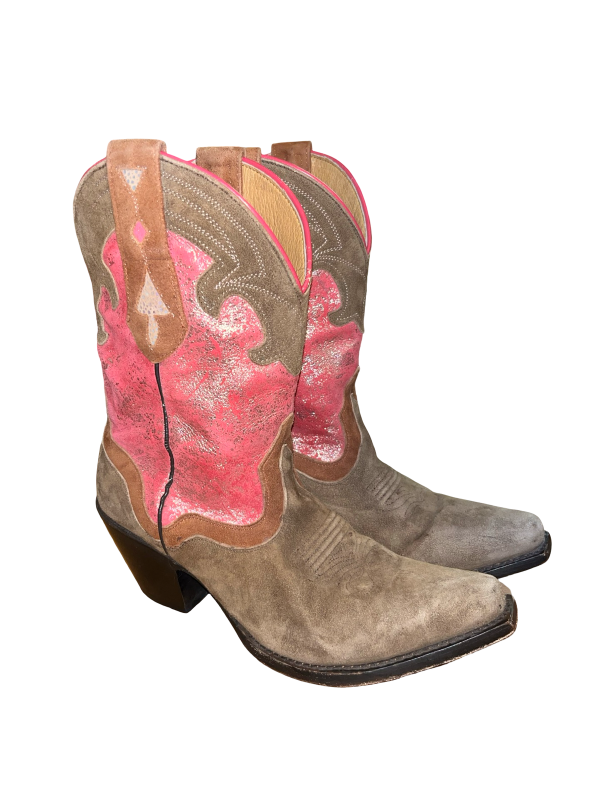 Sterling River Pink Metallic Suede Cowboy Boots Size 7.5