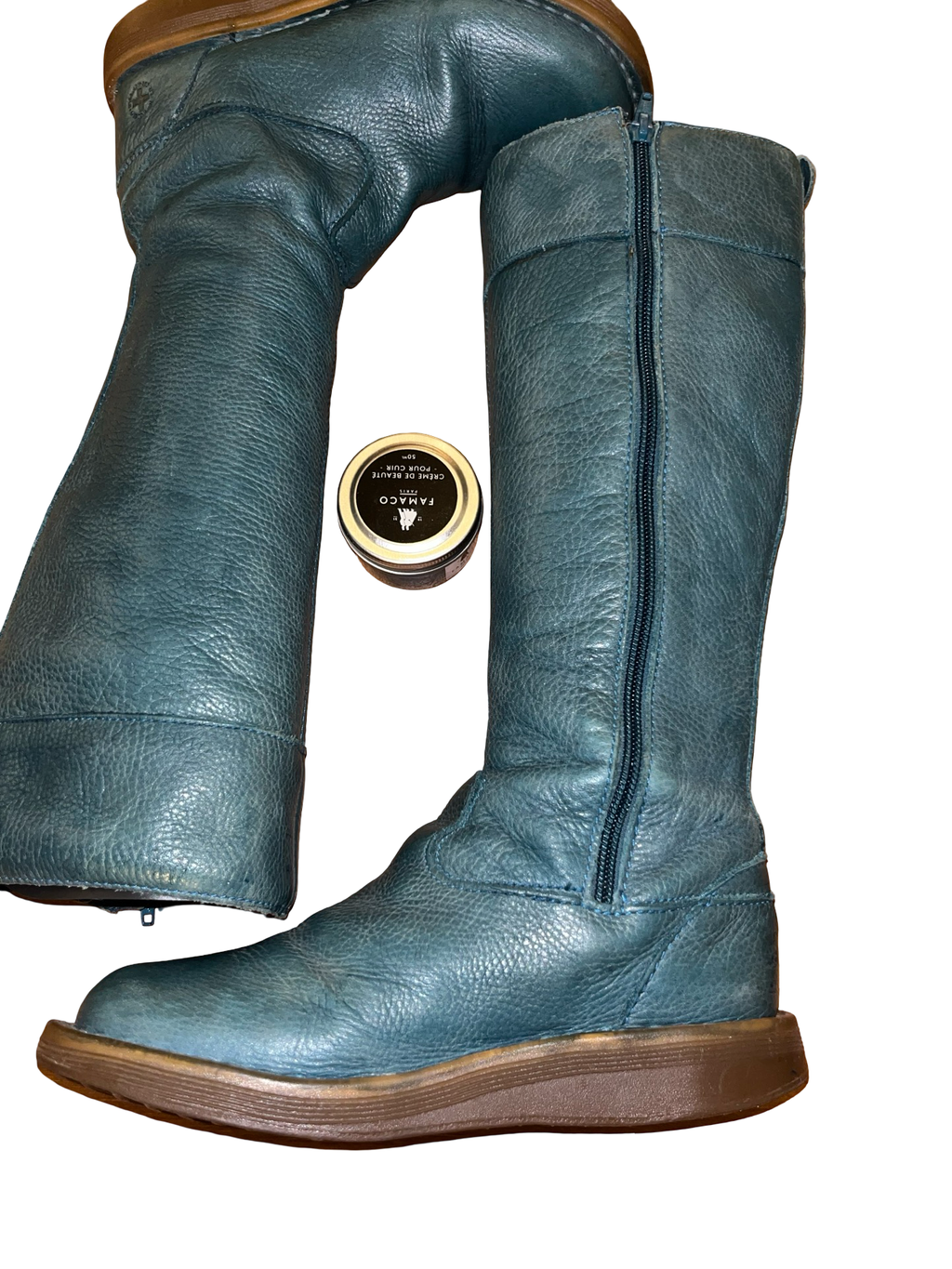 Dr Martens Elena Blue Leather Knee High Boots UK 4 Vintage Y2K