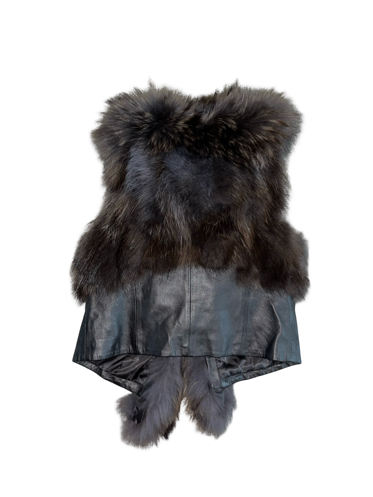 Jayley Collection Black Fur & Leather Gilet – Luxury Statement Vest ukM