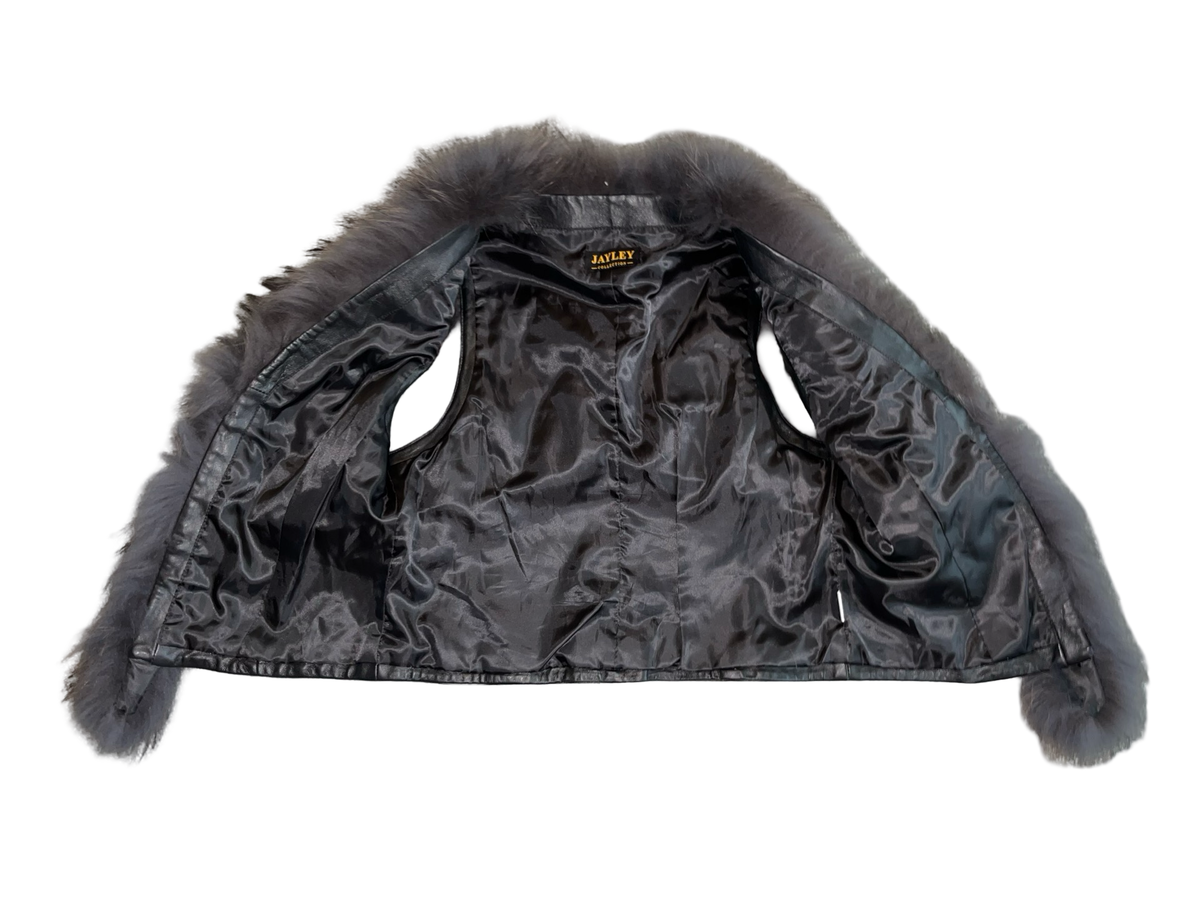 Jayley Collection Black Fur & Leather Gilet – Luxury Statement Vest ukM