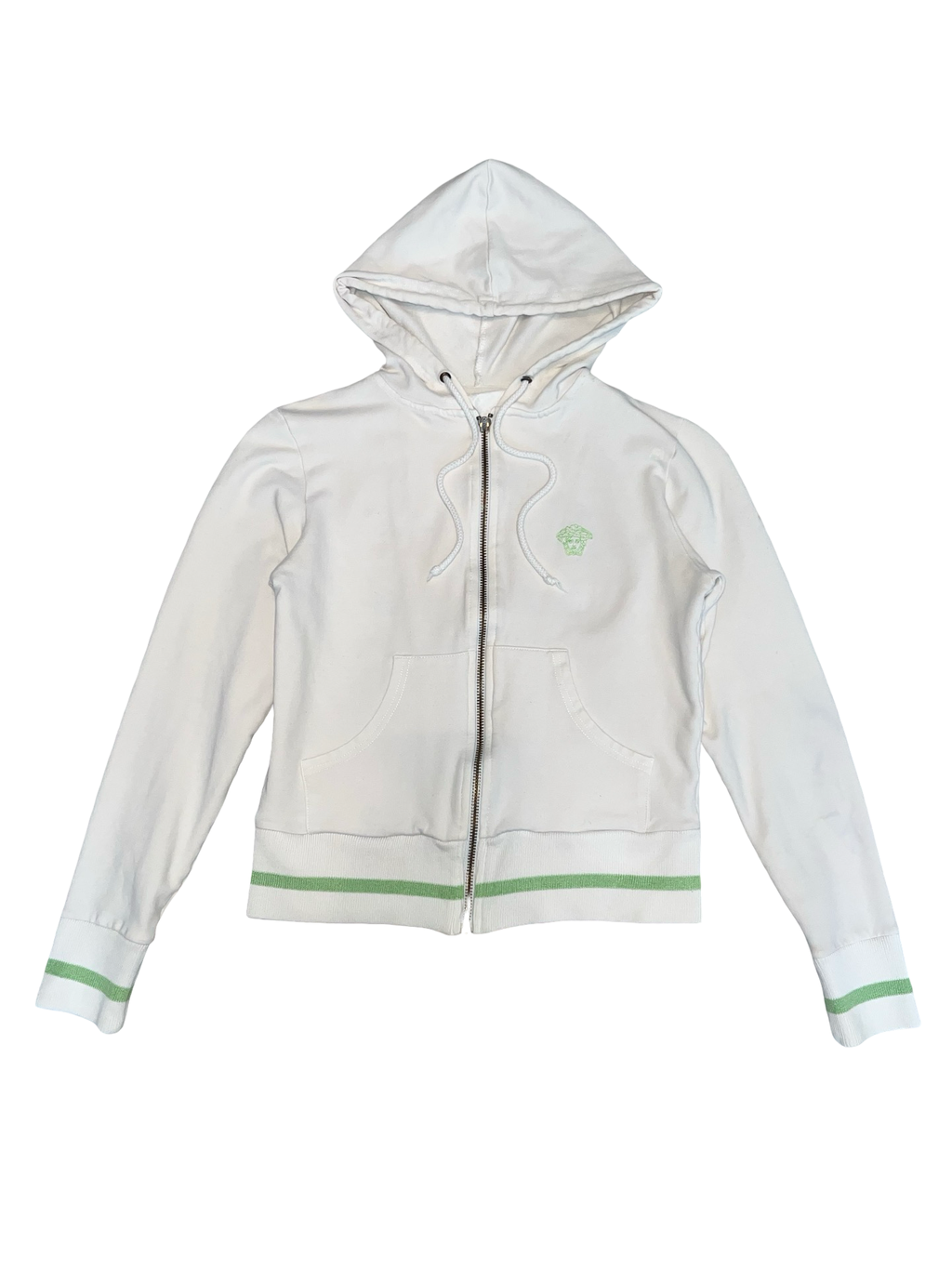 Versace Jeans Couture White Zip Up Hoodie Green Logo Y2K Size S