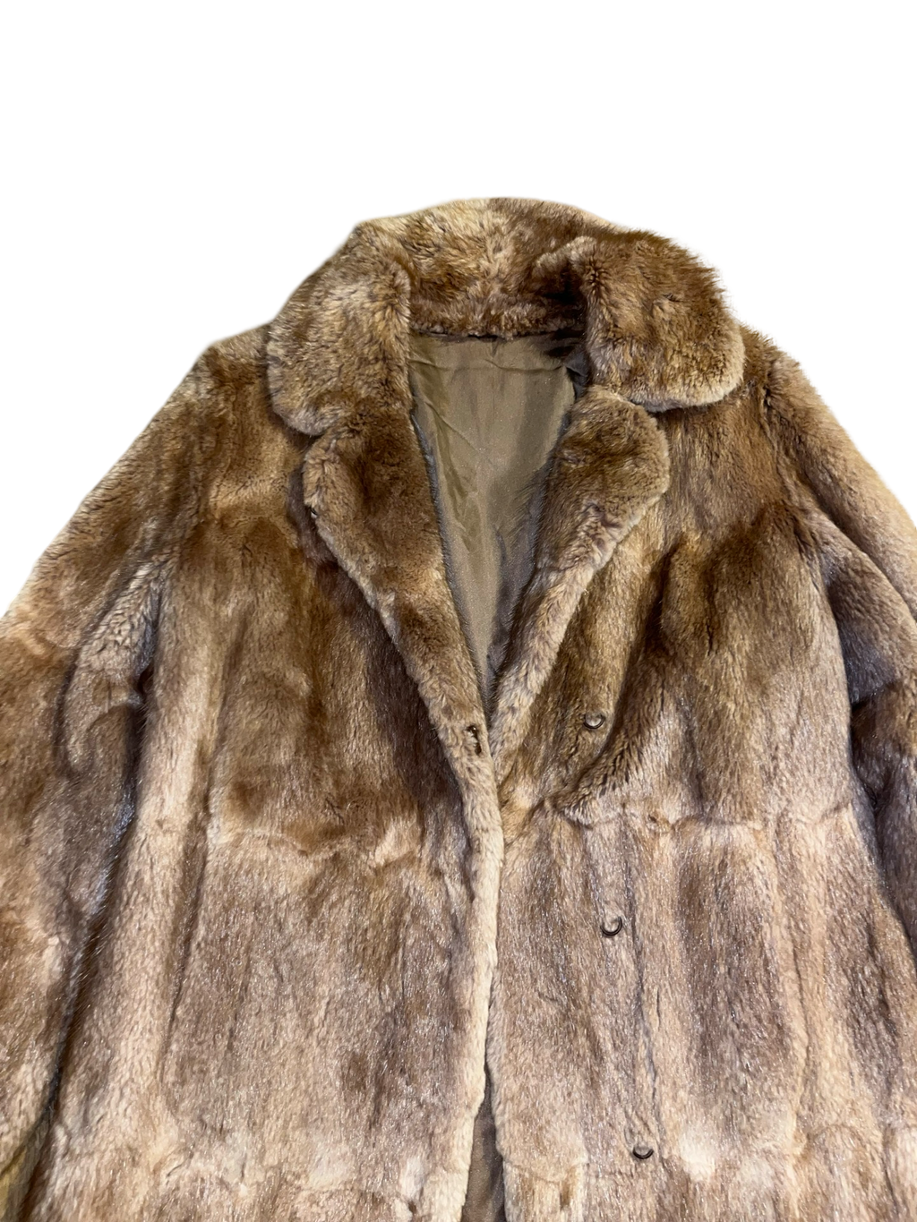 Vintage Real Fur Long Coat Brown Beige Belted 70s 80s