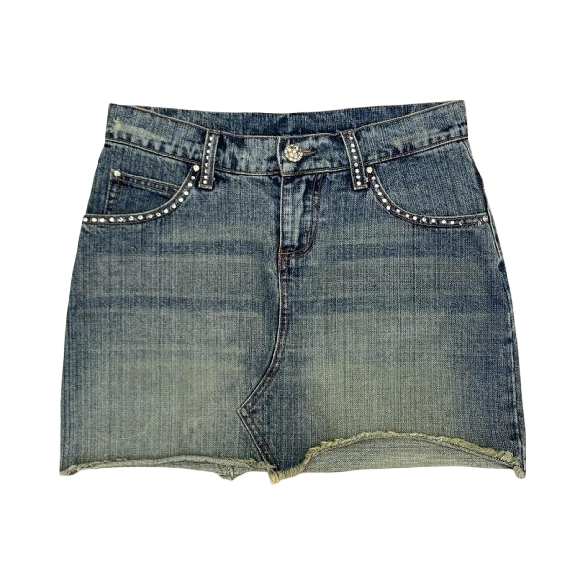 Blue diamanté distressed y2k denim mini skirt uk 10