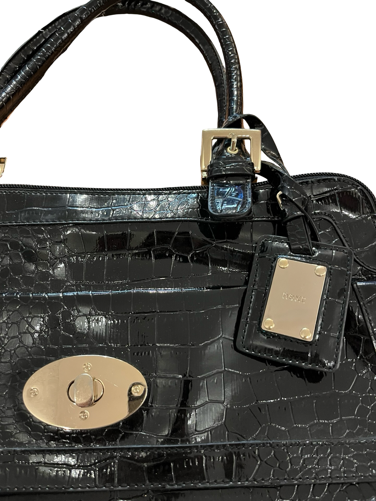 NEXT Black Patent Croc Handbag Y2K 00s
