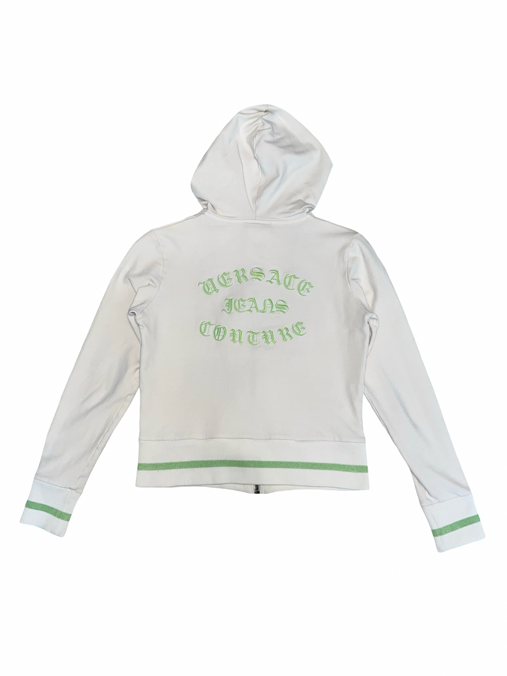 Versace Jeans Couture White Zip Up Hoodie Green Logo Y2K Size S