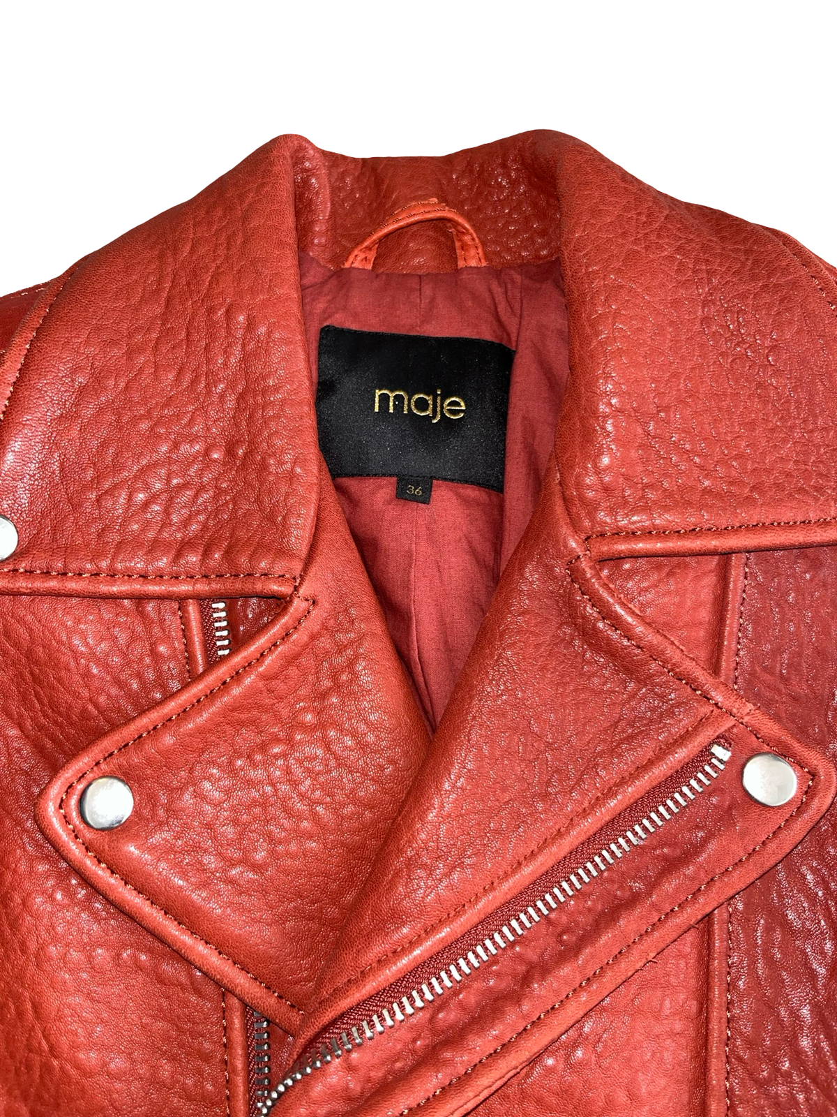 Maje Red Leather Biker Jacket Size8
