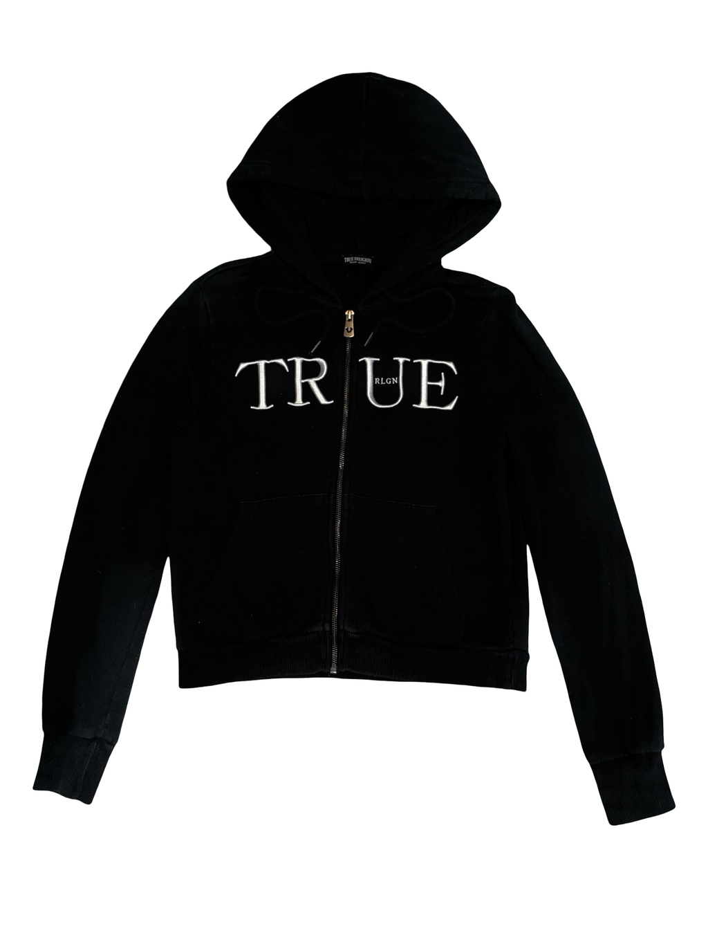 True Religion Black Zip Up Hoodie White Logo Y2K | UkS