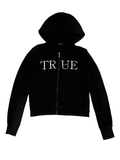 True Religion Black Zip Up Hoodie White Logo Y2K | UkS