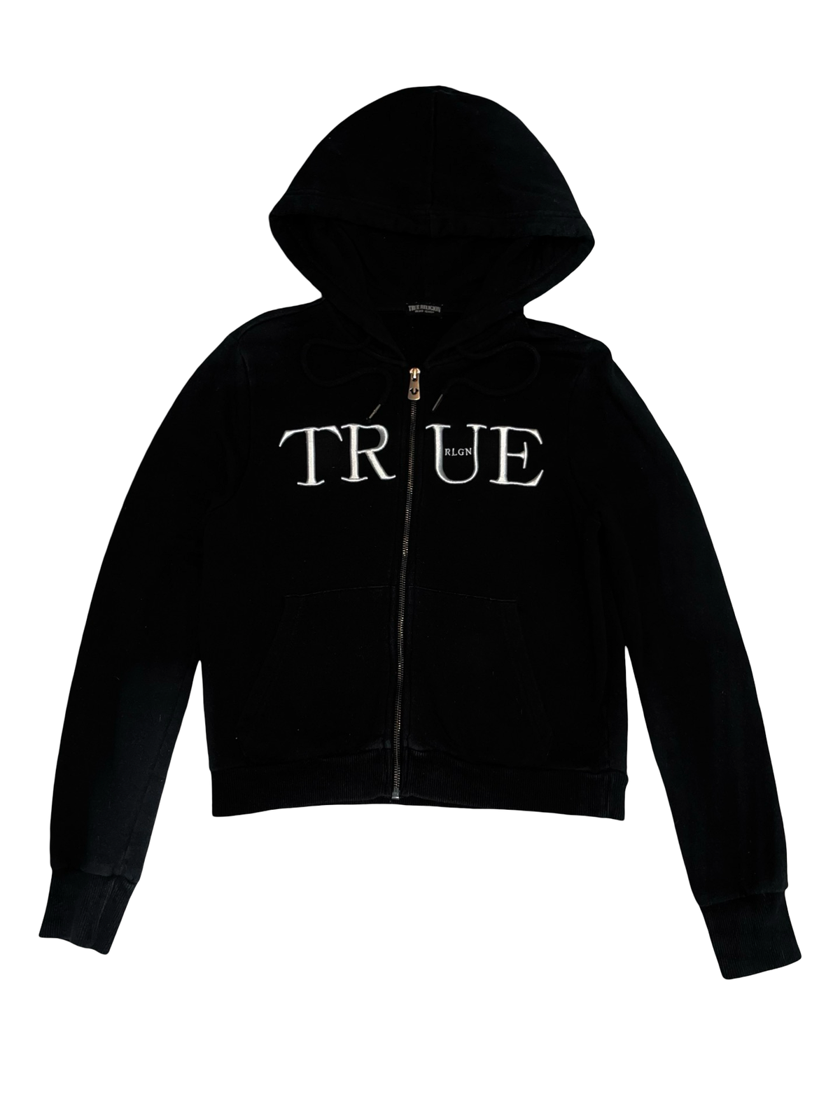 True Religion Black Zip Up Hoodie White Logo Y2K | UkS