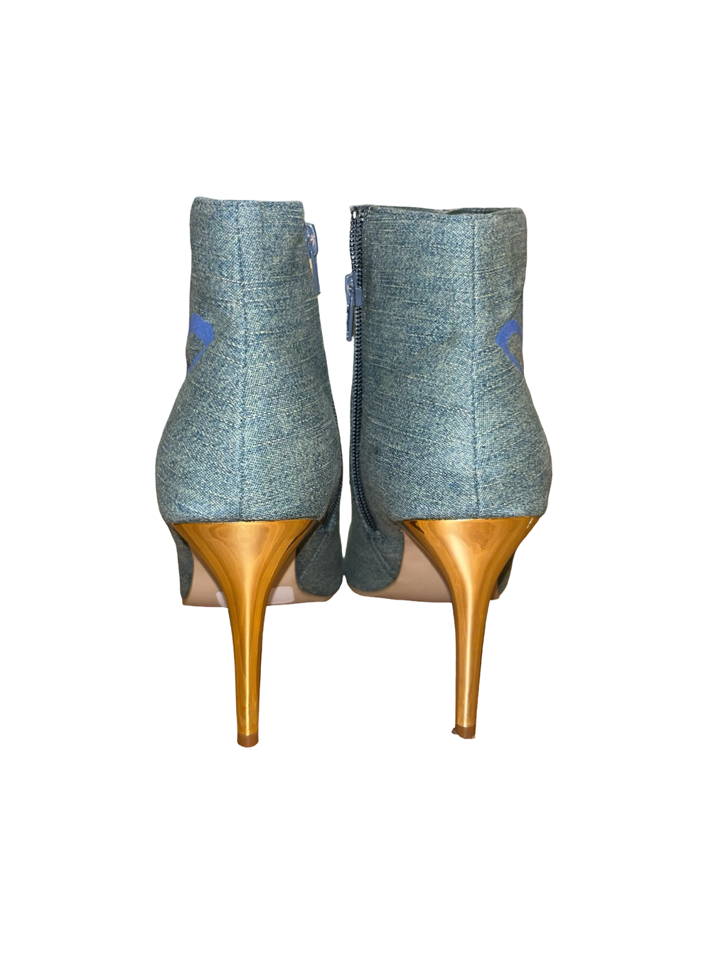 Y2K Denim Floral Ankle Boots Gold Stiletto Heels