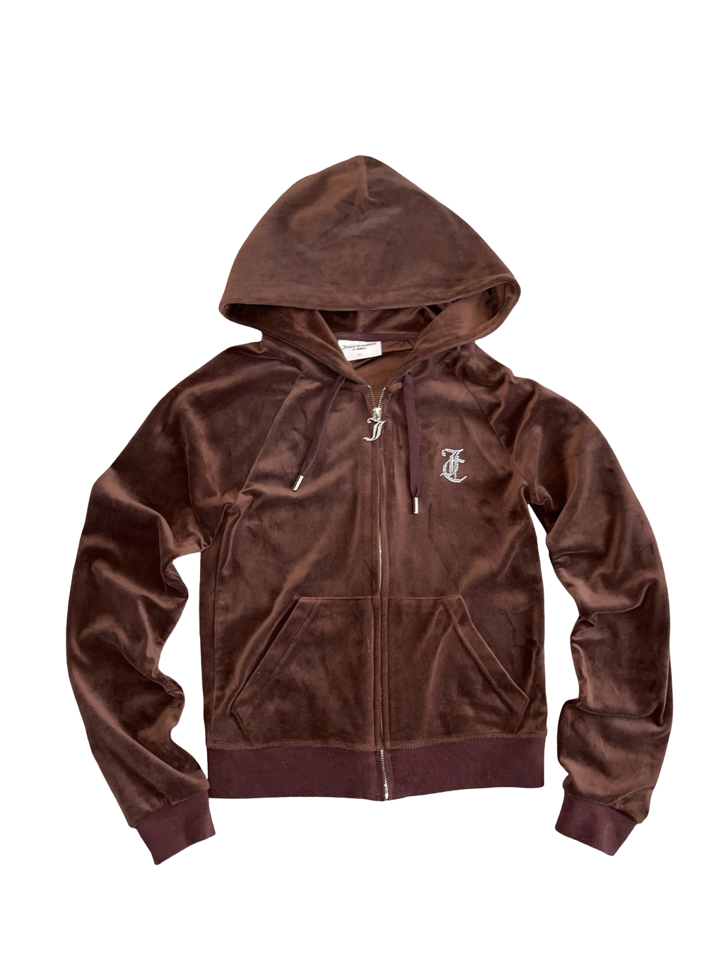 Juicy Couture chocolate brown velour zip-up hoodie XS