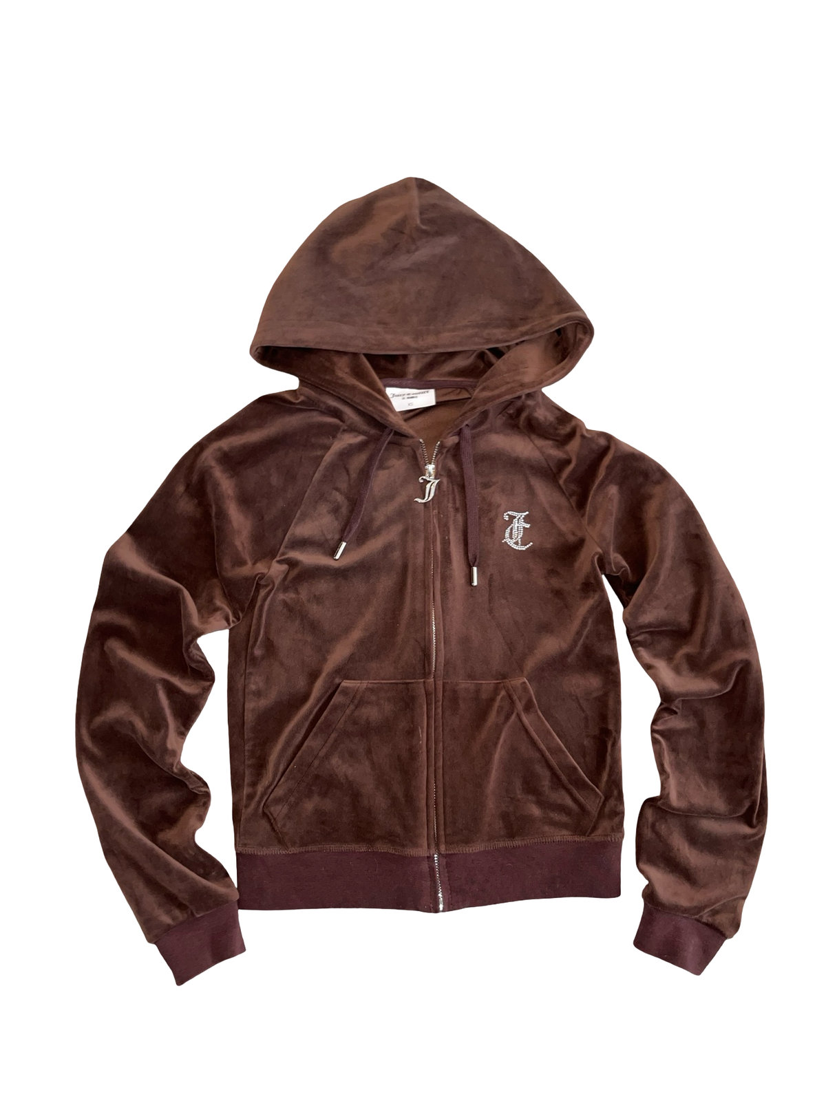 Juicy Couture chocolate brown velour zip-up hoodie XS