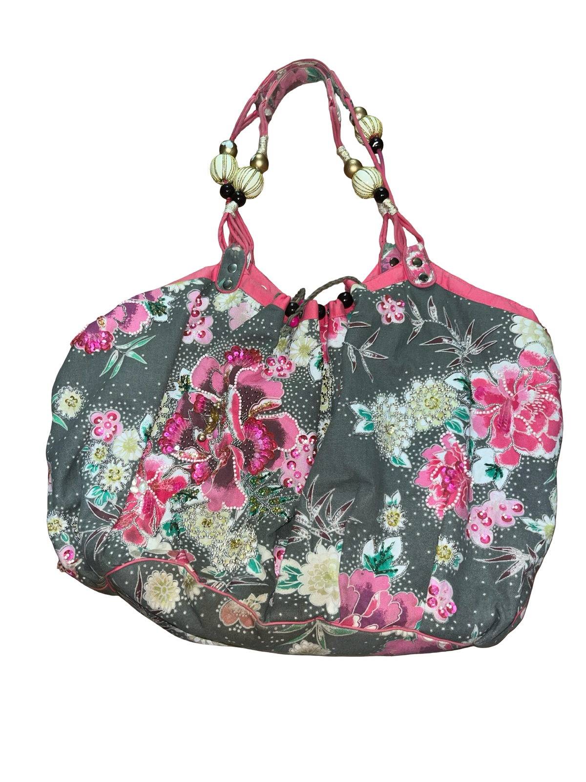Y2K Pink Floral Sequin Slouch Shoulder Bag