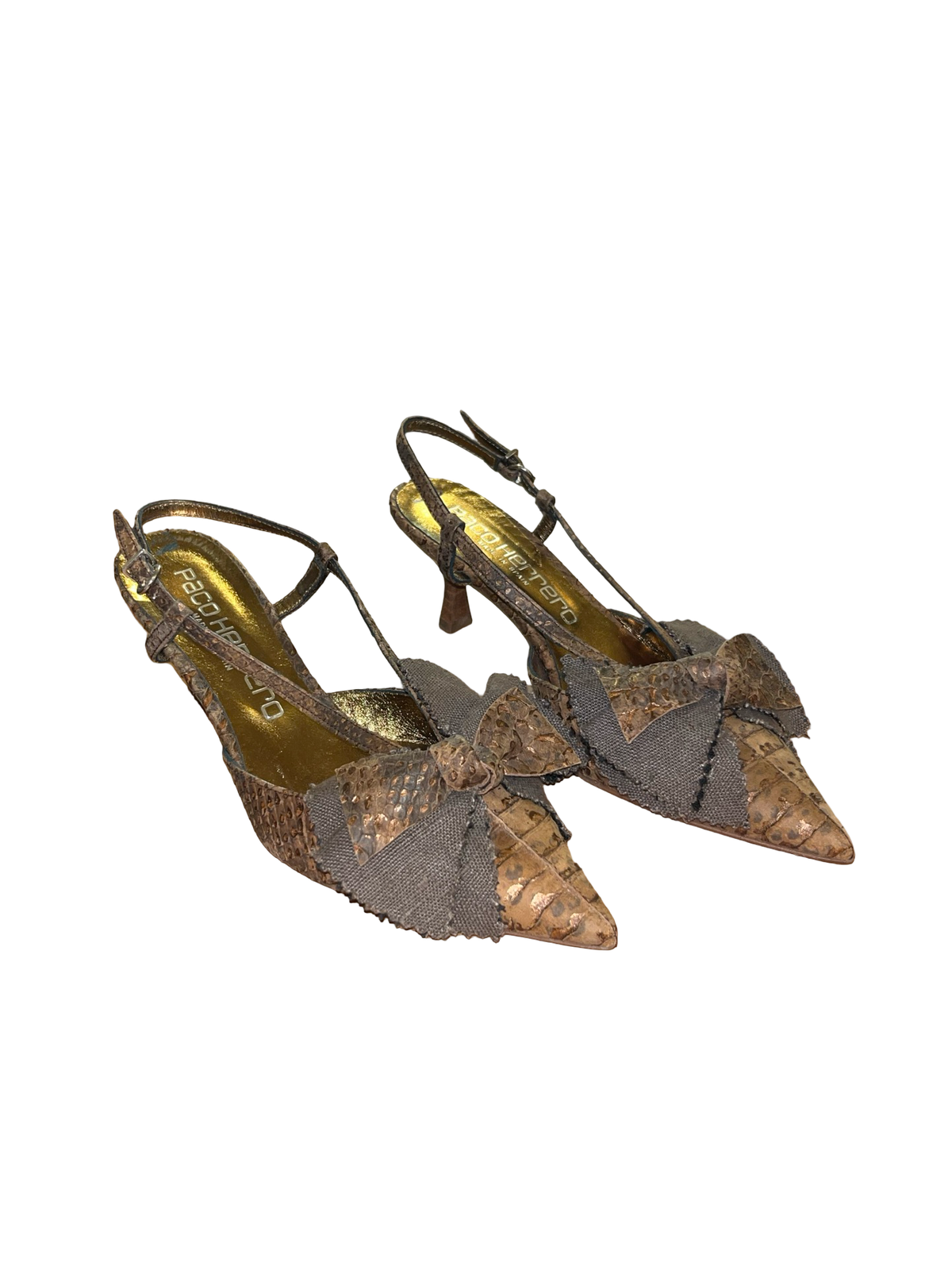 Y2K Paco Herrero Snakeskin Bow Slingback Kitten Heels uk4