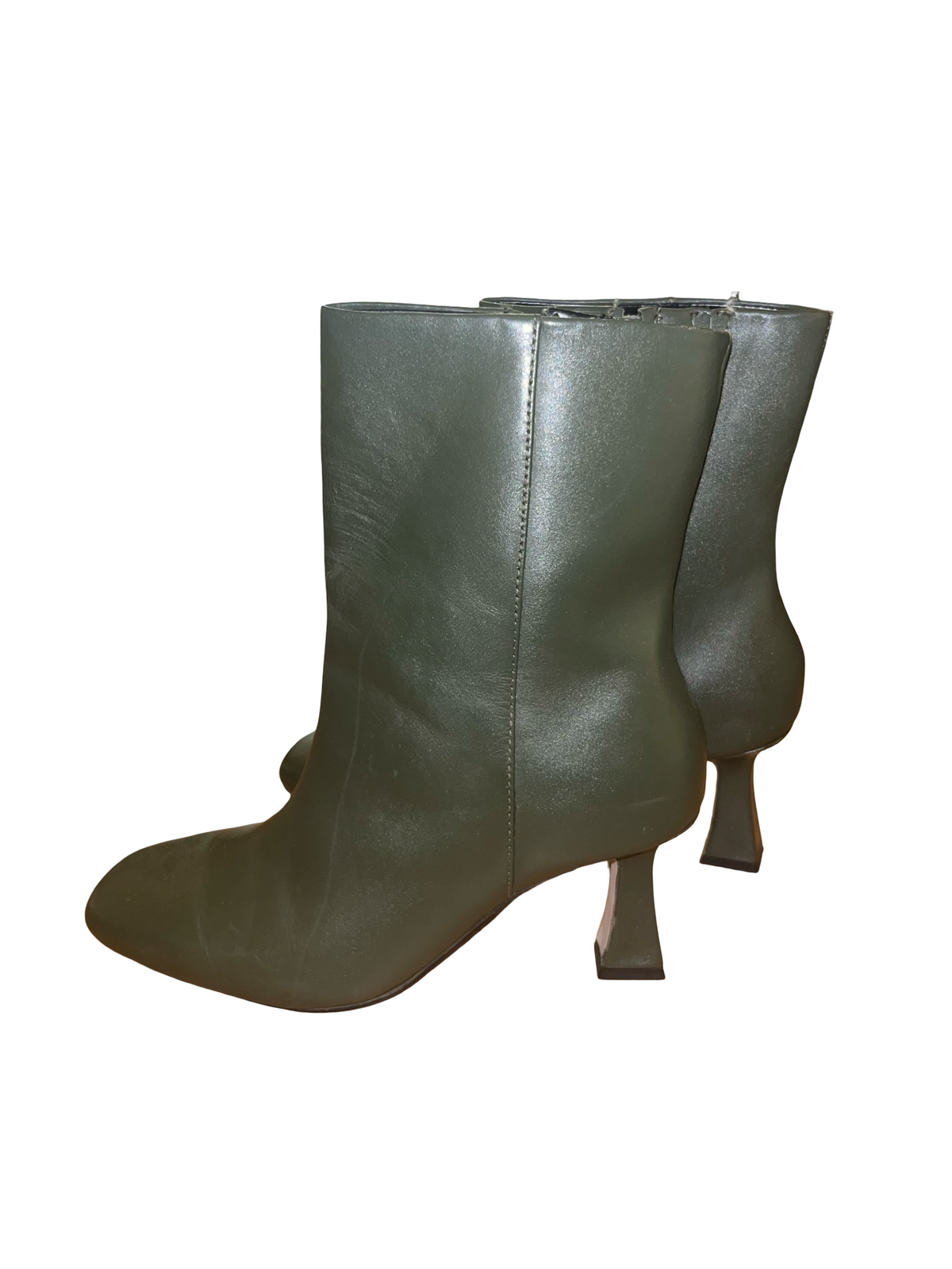 Khaki Green Square Toe Ankle Boots Size 4 Y2K Kitten Heel