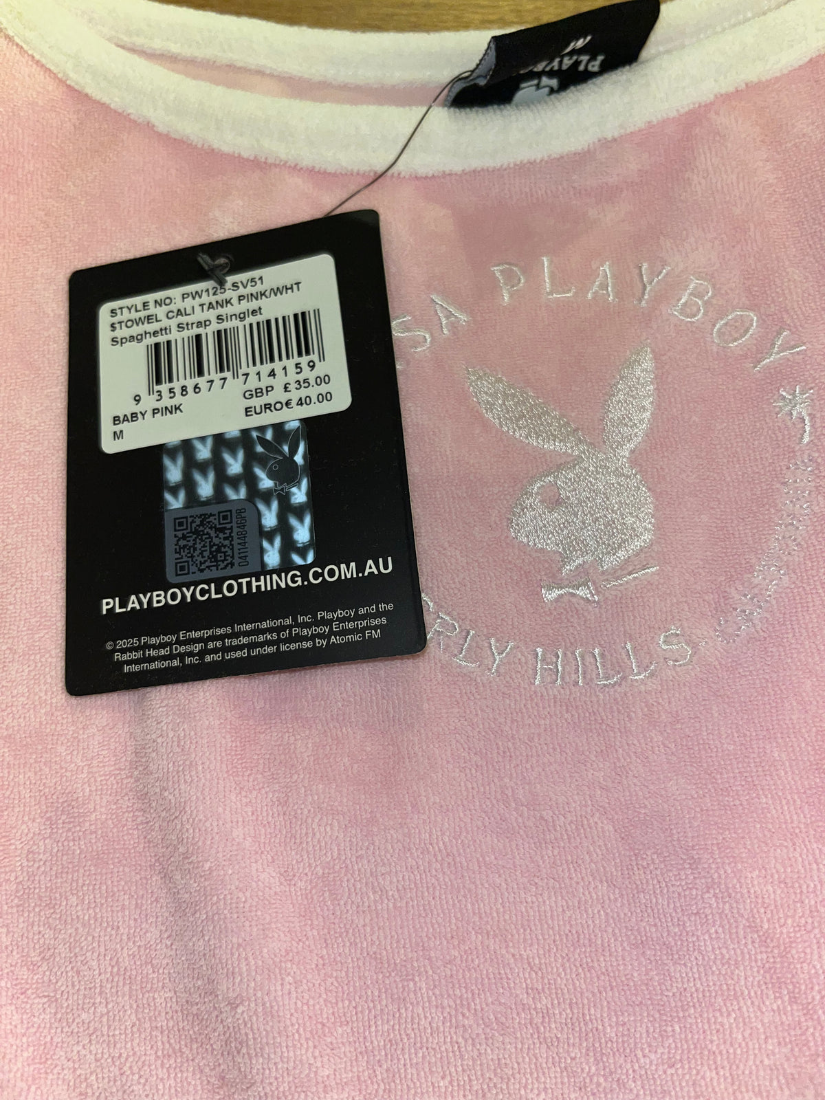 Playboy Baby Pink Velour Cami Top | Size M