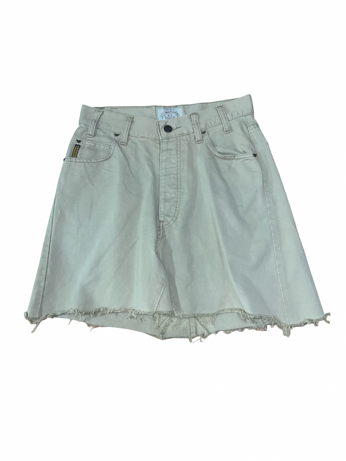 Y2K Armani Jeans Beige Denim Raw Hem Mini Skirt ukS